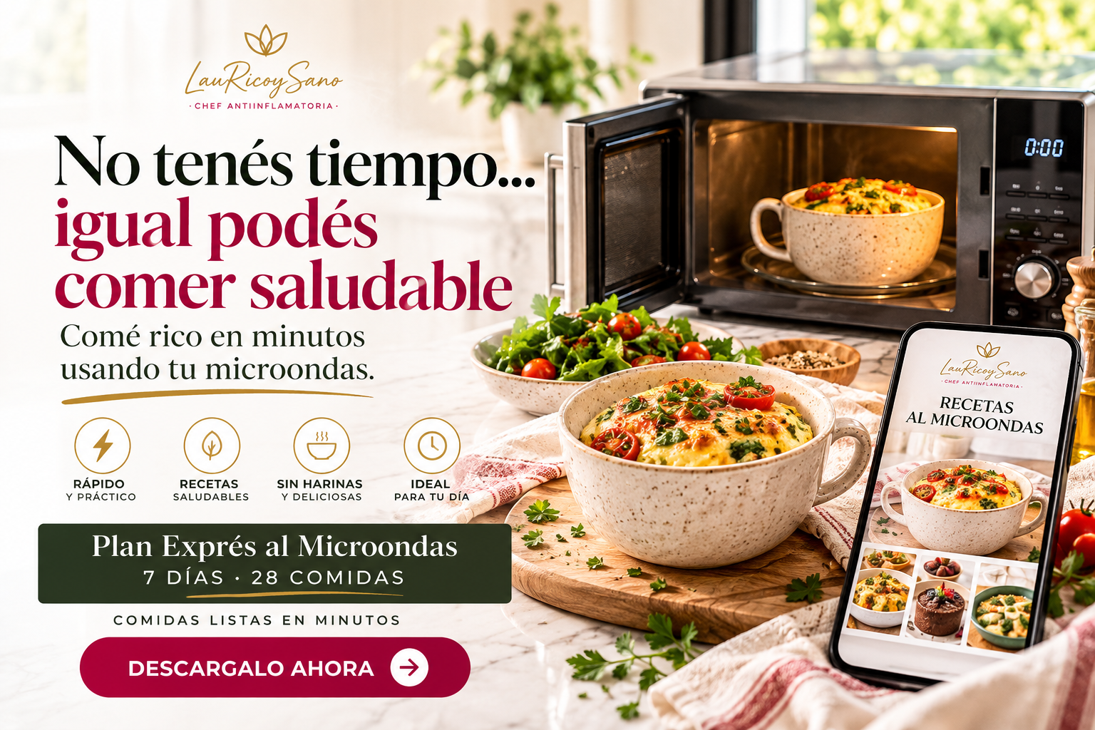 Plan Exprés al Microondas – 7 Días - 28 Comidas listas en minutos